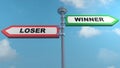 Loser - Winner street signs - 3D rendering illustration