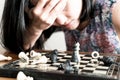 The loser women sad after fighting the chess, committed, competition, winner, successful, dedicate concept Royalty Free Stock Photo