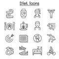 Losing weight, Diet, Exercise icon set in thin line style