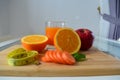 Losing weight, fresh fruits and an orange juice. Royalty Free Stock Photo