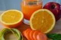 Losing weight, fresh fruits and an orange juice. Royalty Free Stock Photo