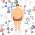 Losing weight genetic problems vector illustration. Human fat body with weight loss problems on dna molecules. For