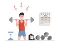 Losing weight vector flat concept. Sportsman preparing for summer or sport competition, lifting weights.