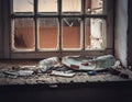 Loss and emptiness featuring elements like empty spaces, broken items, and fading memories representing feelings of absence, grief
