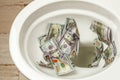 Loss of money. Bad investment or investment. Cash dollars are flushed into the toilet