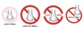 Loss sense of smell icon set. Anosmia, no ability feeling scent, runny nose. Corona virus or flu disease symptom. Vector