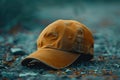 A lost or abandoned baseball cap lies on the grassy surface Royalty Free Stock Photo