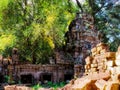 Lost amidst the Cambodian jungle: Ruins of an ancient Buddhist temple and university, Preah Khan Royalty Free Stock Photo