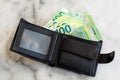 Lost black leather wallet with money euro Royalty Free Stock Photo