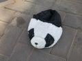 Lost black and white panda slipper or mule on the street