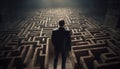 Lost businessman conquers maze, finds success outdoors generated by AI