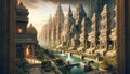 Lost Civilization: AI Generated Image of Ancient Ruin City with Serene Waterways