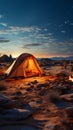 Lost in desert tranquility Campsite in remote barren land, embracing isolation