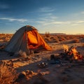 Lost in desert tranquility Campsite in remote barren land, embracing isolation