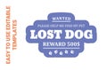Lost dog sticker design, element about missing pet Royalty Free Stock Photo