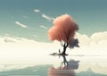 Lost in a Dream: A Minimalist Reflection in a Panoramic Cherry B Royalty Free Stock Photo