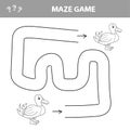 Lost duckling. Help duck to find a path. Labyrinth for kids. Vector illustration