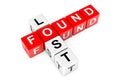 Lost and Found Sign as Crossword Cube Blocks. 3d Rendering Royalty Free Stock Photo