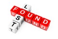 Lost and Found Sign as Crossword Cube Blocks. 3d Rendering Royalty Free Stock Photo