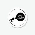 Lost and found word sticker isolated on gray background Royalty Free Stock Photo