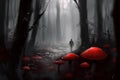 A lost hiker stumbles upon a clearing in the forest where strange, glowing mushrooms grow, Generative AI