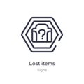 lost items outline icon. isolated line vector illustration from signs collection. editable thin stroke lost items icon on white Royalty Free Stock Photo