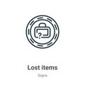 Lost items outline vector icon. Thin line black lost items icon, flat vector simple element illustration from editable signs Royalty Free Stock Photo