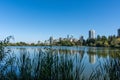 Lost Lagoon in Stanley Park in Vancouver, British Columbia, Canada looking towards downtown urban apartments near the beautiful Royalty Free Stock Photo