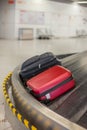 Lost luggage at the airport. Baggage sorting - Luggage on conveyor Royalty Free Stock Photo