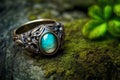 Lost Magical Ring, Inside Forest, Woods, Enchanted Ring, Bronze Ring, Blue Stone