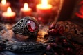 Lost Magical Ring, Inside Forest, Woods, Enchanted Ring, Golden Ring with Red Stone, Candles in the Background