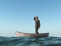Lost man in a boat Royalty Free Stock Photo