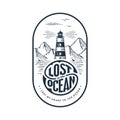 Lost Ocean Lighthouse oval white Vector illustration. Royalty Free Stock Photo