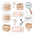 Lost Package Cartoon Character and Footprint Stickers Expressing Delivery Problems and Missing Parcels Illustration Royalty Free Stock Photo