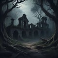 lost places in dark grim forest, AI-generated Royalty Free Stock Photo
