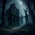 lost places in dark grim forest, AI-generated Royalty Free Stock Photo