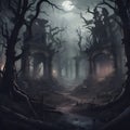 lost places in dark grim forest, AI-generated Royalty Free Stock Photo