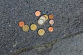 Lost Small coins on the sidewalk