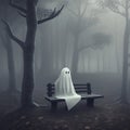 Lost in Solitude: A Lonely Sad Ghost in the Evening Forest. AI Generated.