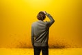 Lost in thought, a handsome man stands out on a yellow stage Royalty Free Stock Photo