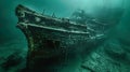 Lost to the depths, the skeletal frame of a medieval shipwreck rests in silent repose, a testam Royalty Free Stock Photo