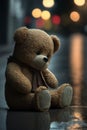 Lost Toy Teddy Bear in the Rain