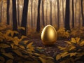 The Lost Treasure: An Abandoned Golden Egg in the Mossy Forest. Royalty Free Stock Photo