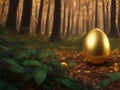 The Lost Treasure: An Abandoned Golden Egg in the Mossy Forest. Royalty Free Stock Photo