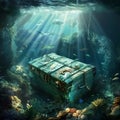 Lost treasure of Atlantis surrounded by guardian sea creatures Royalty Free Stock Photo