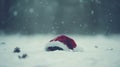 Lost in Winter A Santa Hat Abandoned Amidst Falling Snow Royalty Free Stock Photo