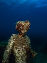 Statue of Dionysus with a crown of ivy in ClaudioÃ¢â¬â¢s Ninfeum. underwater, archeology.