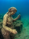 Statue of Dionysus with panther in ClaudioÃ¢â¬â¢s Ninfeum. underwater, archeology.