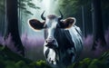 Lost in the Woods: A Realistic 3D Rendering of a Cow\'s Encounter with Nature.