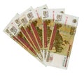 A lot of 100 Russian Roubles bank notes. Royalty Free Stock Photo
